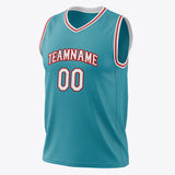 Custom Teal White Pinstripe Basketball Jersey