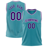 Custom Teal Purple Pinstripe Basketball Jersey