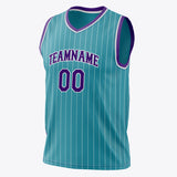 Custom Teal Purple Pinstripe Basketball Jersey