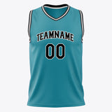 Custom Teal Black Solid Color Basketball Jersey