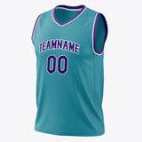 Custom Teal Purple Solid Color Basketball Jersey