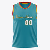 Custom Teal White Solid Color Basketball Jersey