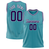 Custom Teal Purple Pinstripe Basketball Jersey BS02240626YX250