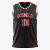 Custom Black Crimson Pinstripe Basketball Jersey