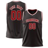 Custom Black Crimson Pinstripe Basketball Jersey