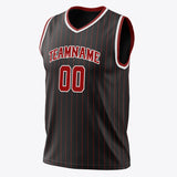 Custom Black Crimson Pinstripe Basketball Jersey