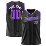 Custom Black Purple Pinstripe Basketball Jersey BS02240626ZX002