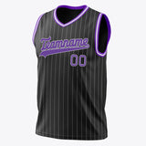 Custom Black Purple Pinstripe Basketball Jersey