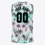 Custom Black Kelly Green Tropical Hawaii Palm Leaves Basketball Jersey