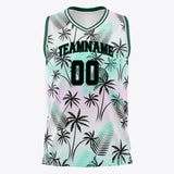 Custom Black Kelly Green Tropical Hawaii Palm Leaves Basketball Jersey