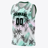 Custom Black Kelly Green Tropical Hawaii Palm Leaves Basketball Jersey