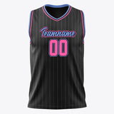 Custom Black Pink Pinstripe Basketball Jersey