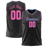 Custom Black Pink Pinstripe Basketball Jersey BS02240626ZX018