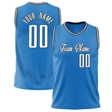 Custom Blue White Solid Color Basketball Jersey BS02240626ZX027