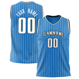 Custom Blue White Pinstripe Basketball Jersey BS02240626ZX038