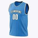 Custom Blue White Pinstripe Basketball Jersey