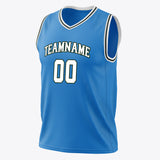 Custom Blue White Solid Color Basketball Jersey