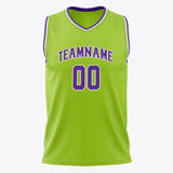 Custom Neon-Green Purple Solid Color Basketball Jersey