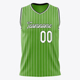 Custom Neon-Green White Pinstripe Basketball Jersey