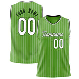 Custom Neon-Green White Pinstripe Basketball Jersey