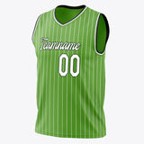 Custom Neon-Green White Pinstripe Basketball Jersey