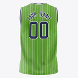 Custom Neon-Green Navy Pinstripe Basketball Jersey