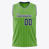 Custom Neon-Green Navy Pinstripe Basketball Jersey