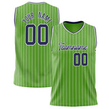 Custom Neon-Green Navy Pinstripe Basketball Jersey