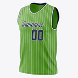 Custom Neon-Green Navy Pinstripe Basketball Jersey