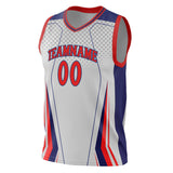 Custom White Red Pattern Basketball Jersey