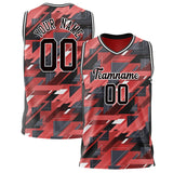 Custom Red Black Pattern Basketball Jersey