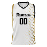 Custom White Old Gold Pattern Basketball Jersey