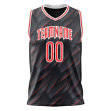 Custom Black Red Pattern Basketball Jersey