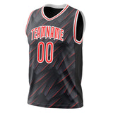 Custom Black Red Pattern Basketball Jersey