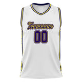 Custom White Navy Pattern Basketball Jersey