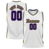 Custom White Navy Pattern Basketball Jersey