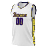 Custom White Navy Pattern Basketball Jersey