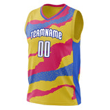 Custom Gold Pink Pattern Basketball Jersey