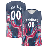 Custom Navy Red Pattern Basketball Jersey