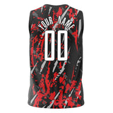 Custom Black Red Pattern Basketball Jersey