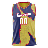Custom Navy Yellow Pattern Basketball Jersey
