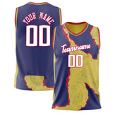 Custom Navy Yellow Pattern Basketball Jersey BS02240808JG044