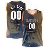 Custom Navy Orange Pattern Basketball Jersey