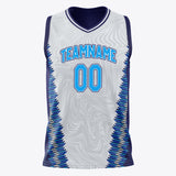 Custom White Navy Pattern Basketball Jersey