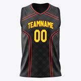 Custom Black Red Pattern Basketball Jersey