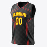 Custom Black Red Pattern Basketball Jersey