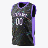 Custom Black Purple Pattern Basketball Jersey