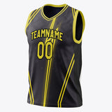 Custom Black Gold Pattern Basketball Jersey