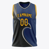 Custom Black Navy Pattern Basketball Jersey