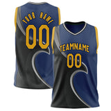 Custom Black Navy Pattern Basketball Jersey